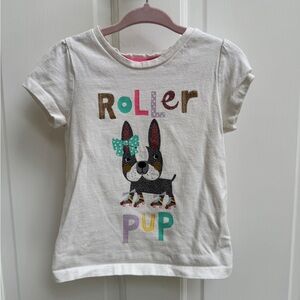 GAP 3T Girls White Multicolor Roller Pup Short Sleeve Tee Shirt Blouse